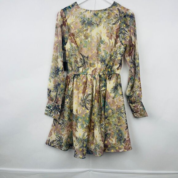 Amuse Society Eva Luna Floral Chiffon Long-Sleeve Mini Dress Size S - Picture 10 of 14
